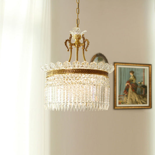 Crinoline Postmodern Brass Crystal Chandelier