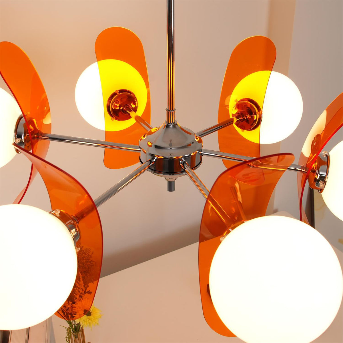 
Prism Sputnik Chandelier Colored Acrylic Glass Iron Chrome