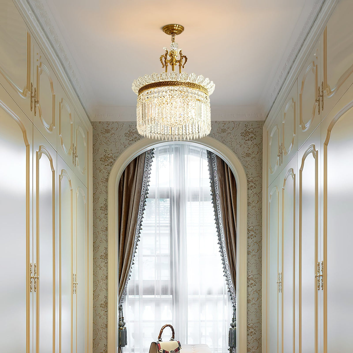 
Crinoline Postmodern Brass Crystal Chandelier