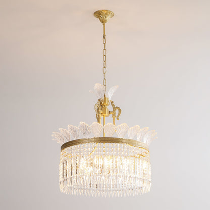 Crinoline Postmodern Brass Crystal Chandelier