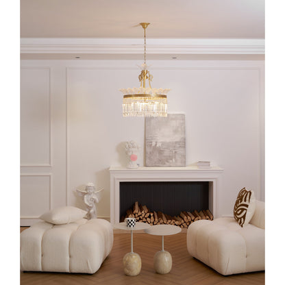 Crinoline Postmodern Brass Crystal Chandelier