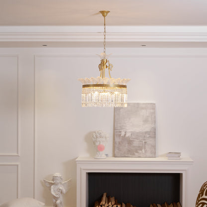 Crinoline Postmodern Brass Crystal Chandelier