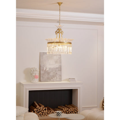 Crinoline Postmodern Brass Crystal Chandelier