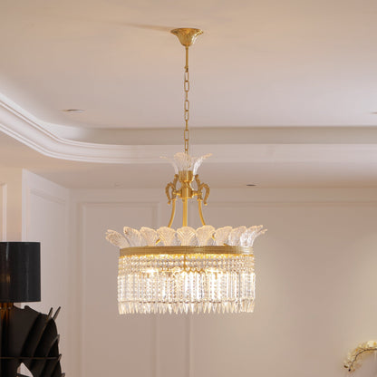 Crinoline Postmodern Brass Crystal Chandelier