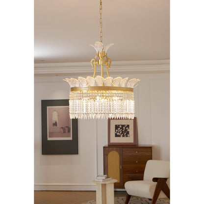 Crinoline Postmodern Brass Crystal Chandelier