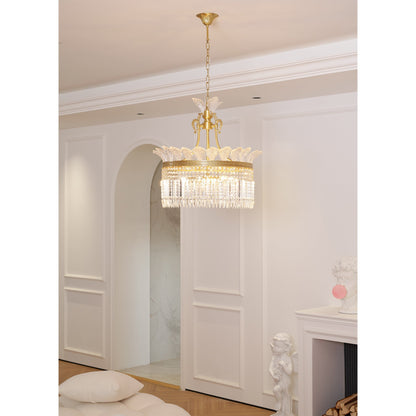 Crinoline Postmodern Brass Crystal Chandelier