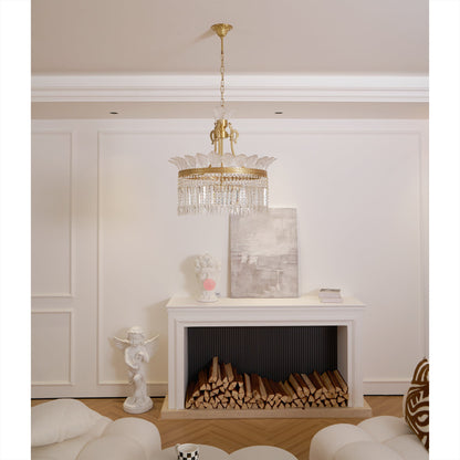 Crinoline Postmodern Brass Crystal Chandelier