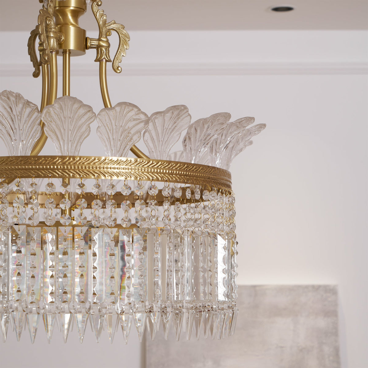 
Crinoline Postmodern Brass Crystal Chandelier