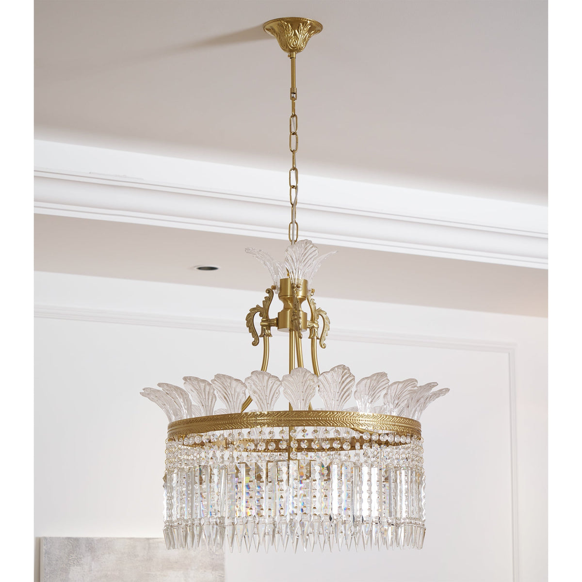 
Crinoline Postmodern Brass Crystal Chandelier