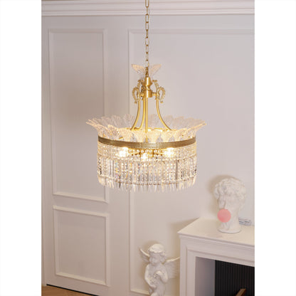 Crinoline Postmodern Brass Crystal Chandelier