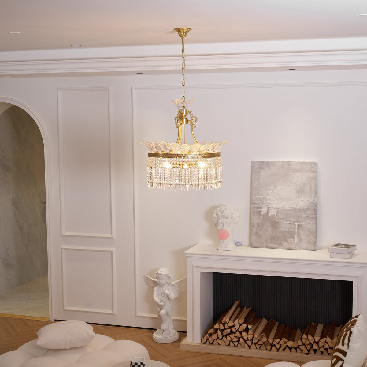 
Crinoline Postmodern Brass Crystal Chandelier