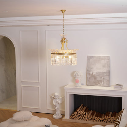 Crinoline Postmodern Brass Crystal Chandelier