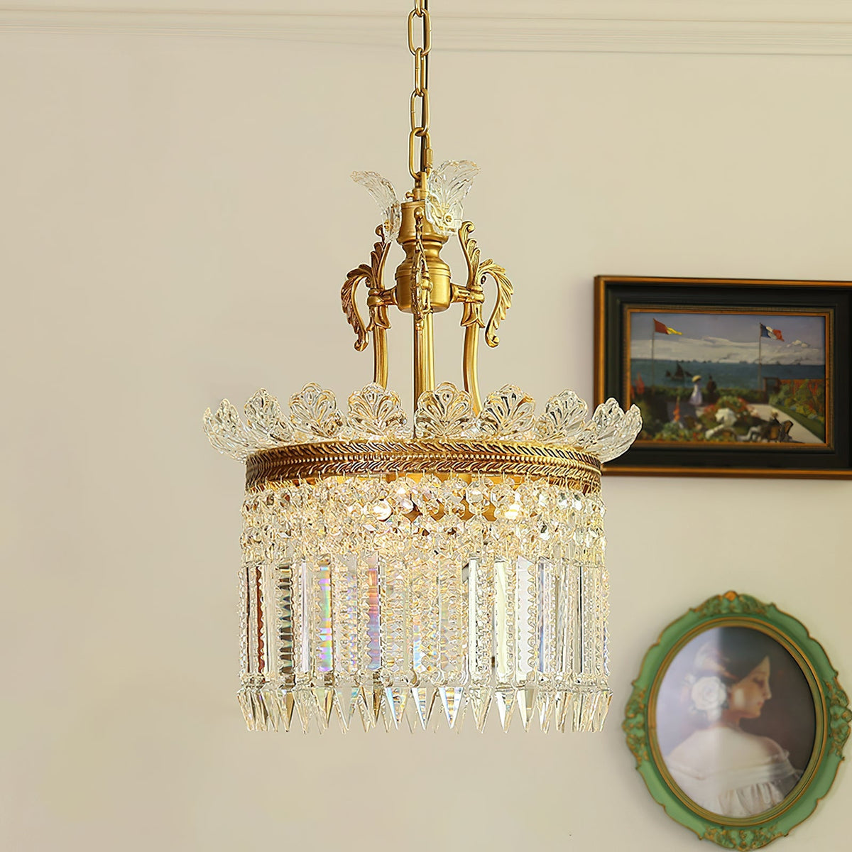 
Crinoline Postmodern Brass Crystal Chandelier