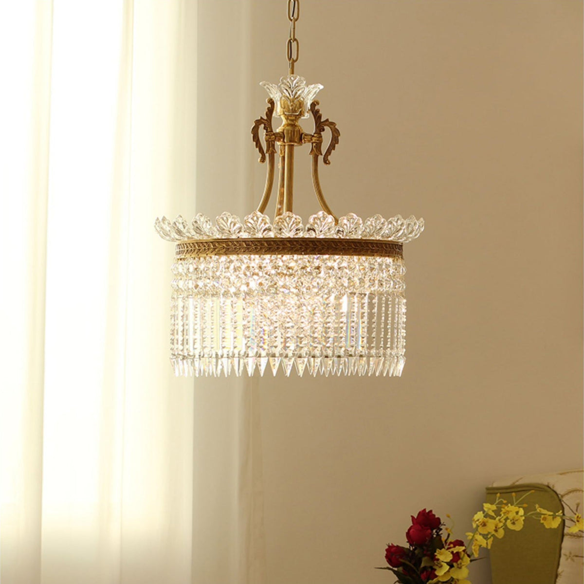 
Crinoline Postmodern Brass Crystal Chandelier