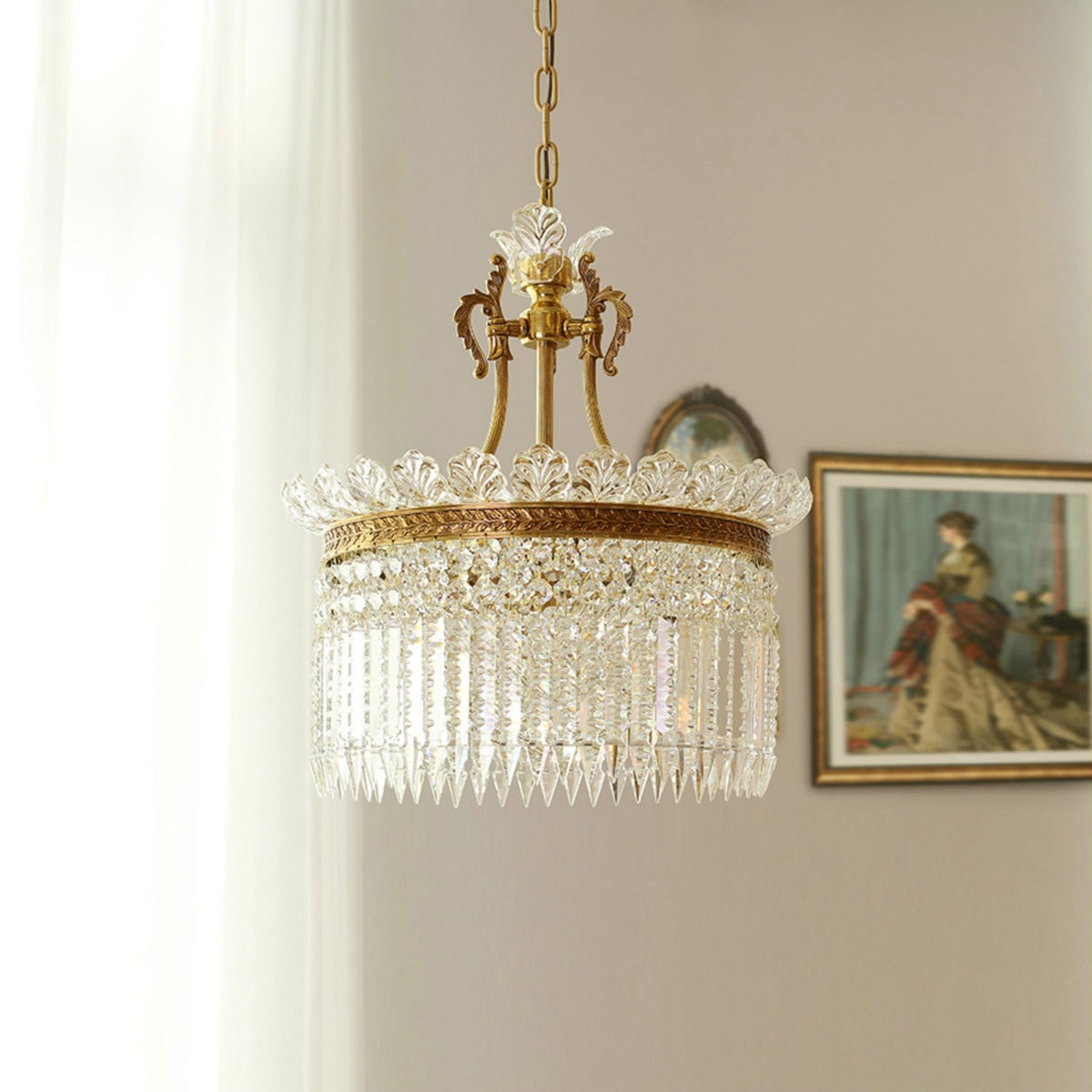 
Crinoline Postmodern Brass Crystal Chandelier