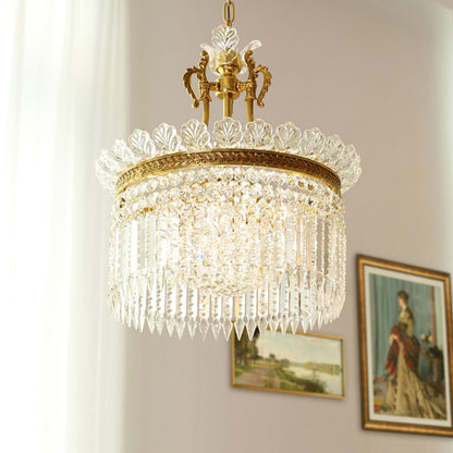 Crinoline Postmodern Brass Crystal Chandelier