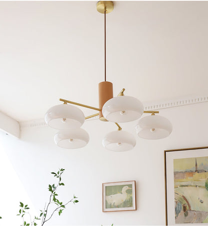 Nova Persimmon Metal and Glass Chandelier with Brass Arms