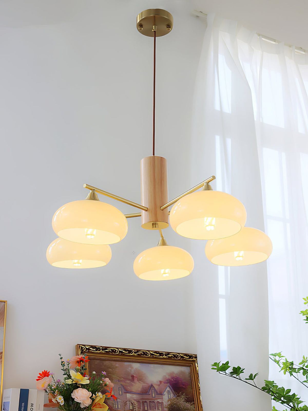 
Nova Persimmon Metal and Glass Chandelier with Brass Arms