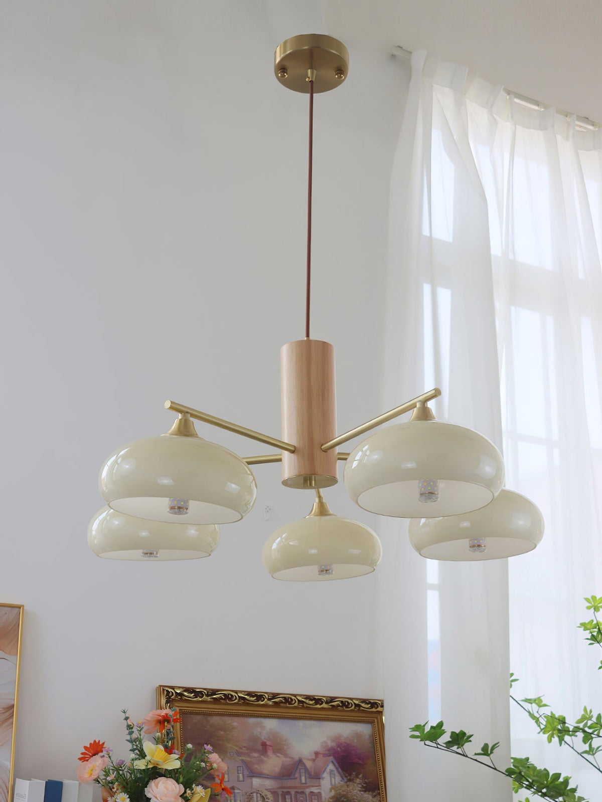 
Nova Persimmon Metal and Glass Chandelier with Brass Arms