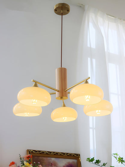 Nova Persimmon Metal and Glass Chandelier with Brass Arms