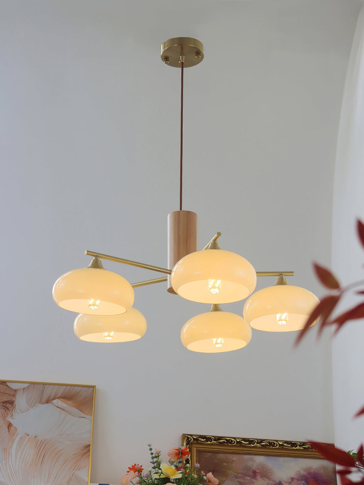 
Nova Persimmon Metal and Glass Chandelier with Brass Arms