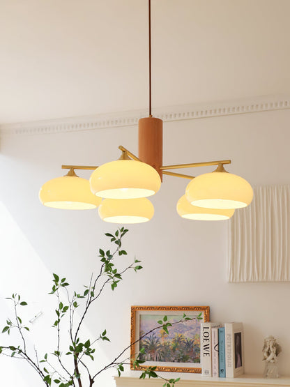 Nova Persimmon Metal and Glass Chandelier with Brass Arms