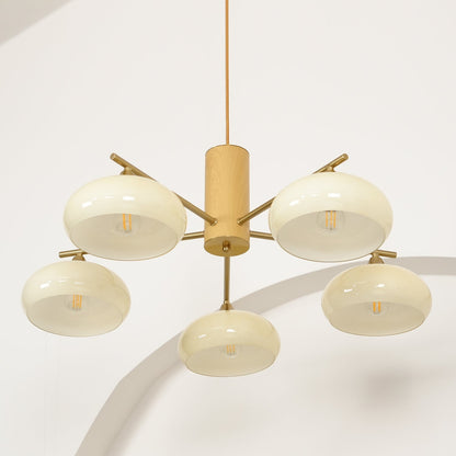Nova Persimmon Metal and Glass Chandelier with Brass Arms