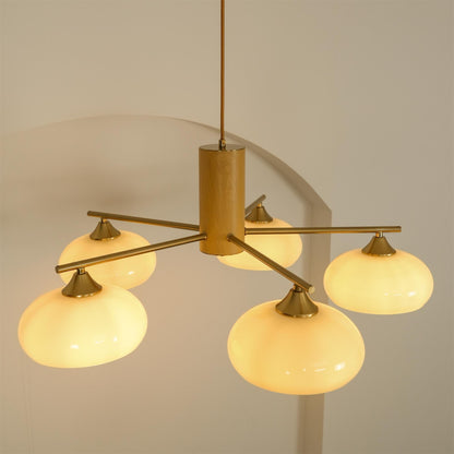 Nova Persimmon Metal and Glass Chandelier with Brass Arms