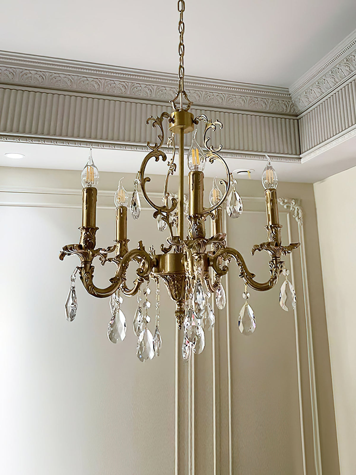 
Olrinila Postmodern Brass Chandelier with Crystal Detail