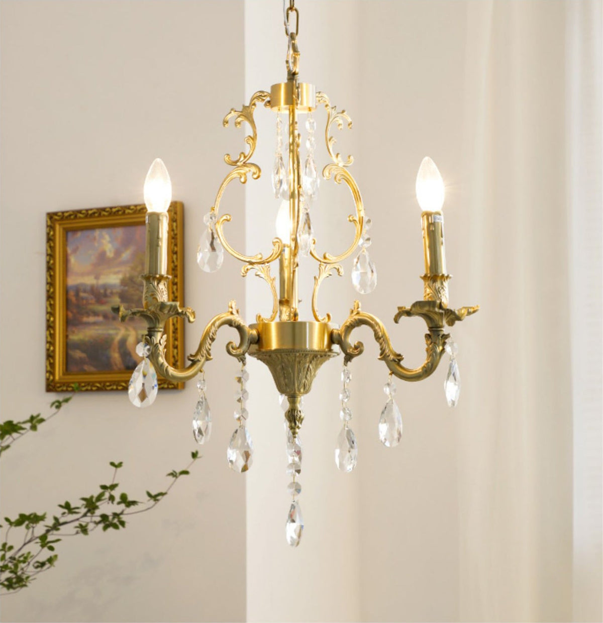 
Olrinila Postmodern Brass Chandelier with Crystal Detail
